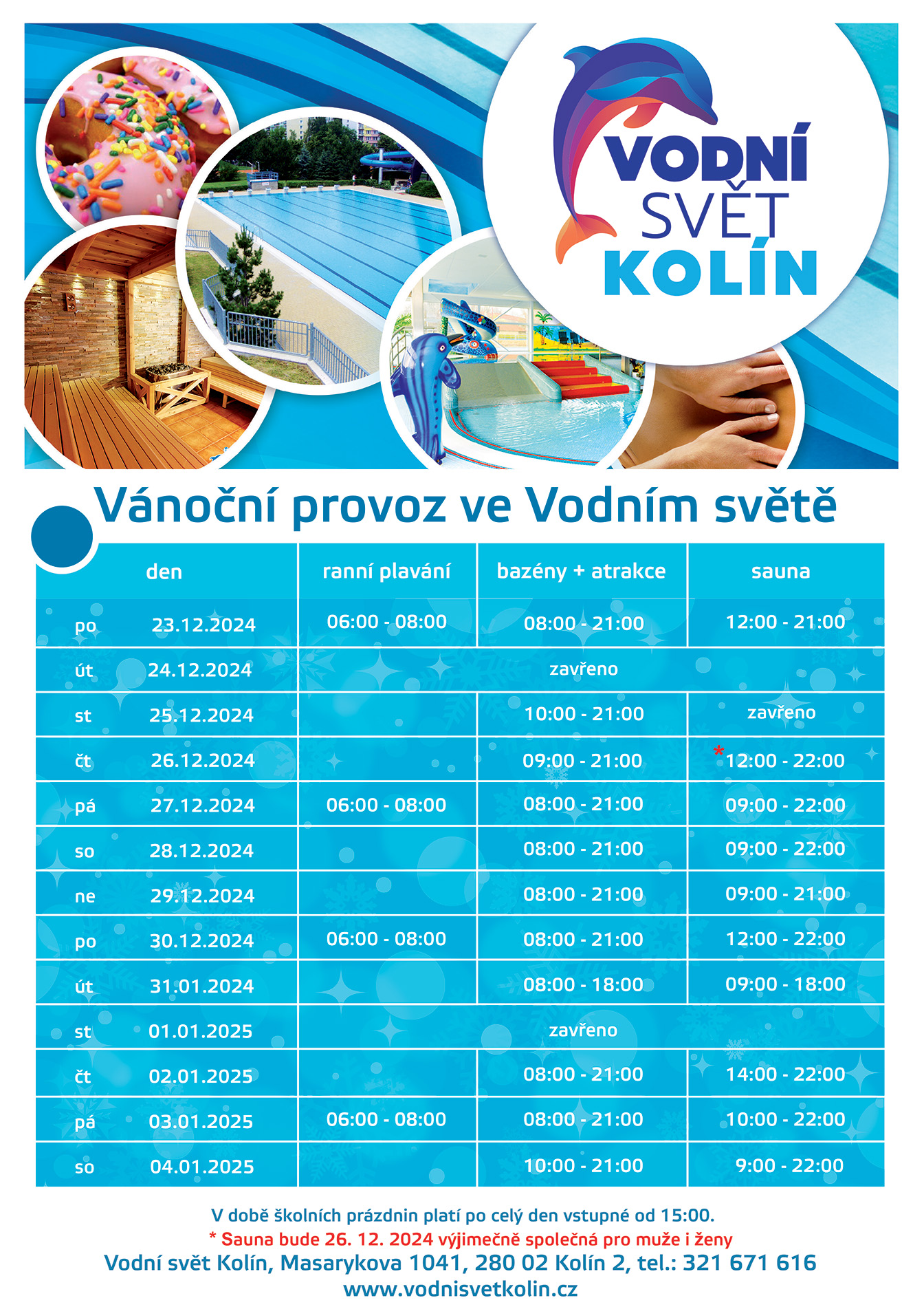 Vodní svět Kolín - Vánoční provoz